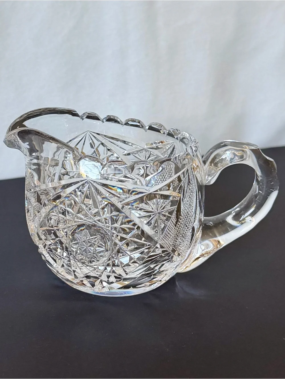 Antique American Brilliant Period Cut Glass Crystal  Pitcher Creamer